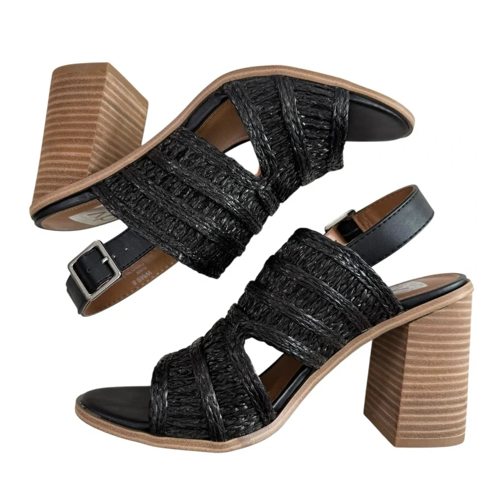 DV Dolce Vita Rian Black Woven Straw Slingback Mule Sandals Size 8 - Picture 9 of 16